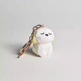 Adorable White Dog Keychain Hand-Carved Wooden