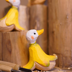 Duck banana statue, handmade from wood.