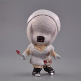 Bubble head nurse wooden figurine front view on gray background