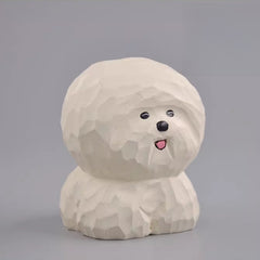 wooden maltese dog figurine front view