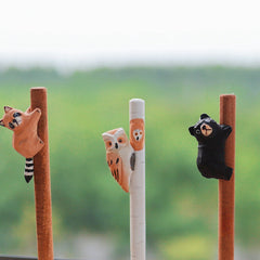 Forest Animals Wooden Pen Hand-Carved And Painted