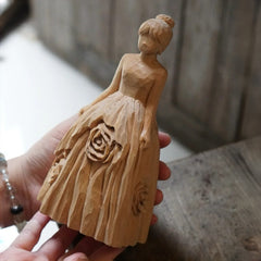 hand carved unfinished wooden bride figurine