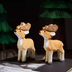 Hand-Carved Wooden Reindeer Figurines for Christmas