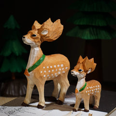 Hand-Carved Wooden Reindeer Figurines for Christmas