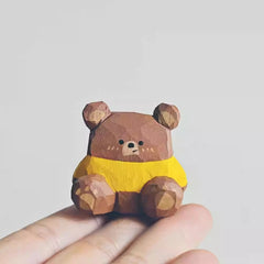 Hand-Carved Wooden Square Bear Statue