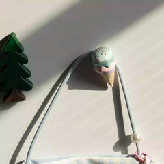 Ice cream wooden fridge magnet hanging a lightweight bag strap