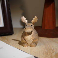 Round-Bellied Wooden Reindeer Figurine for Christmas