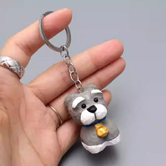 Schnauzer Dog Keychain Hand-Carved Wooden