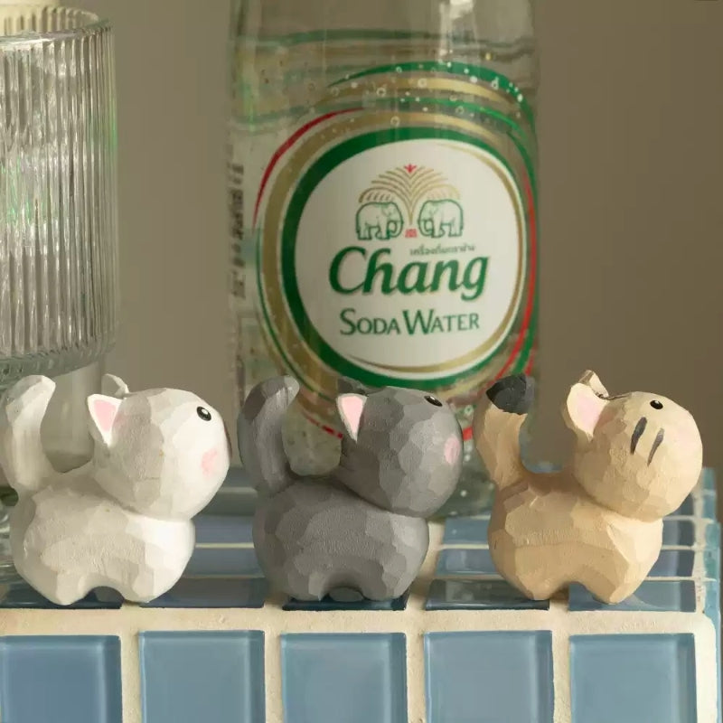 White gray and cream tabby mini cat figurines