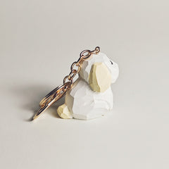 Adorable White Dog Keychain Hand-Carved Wooden