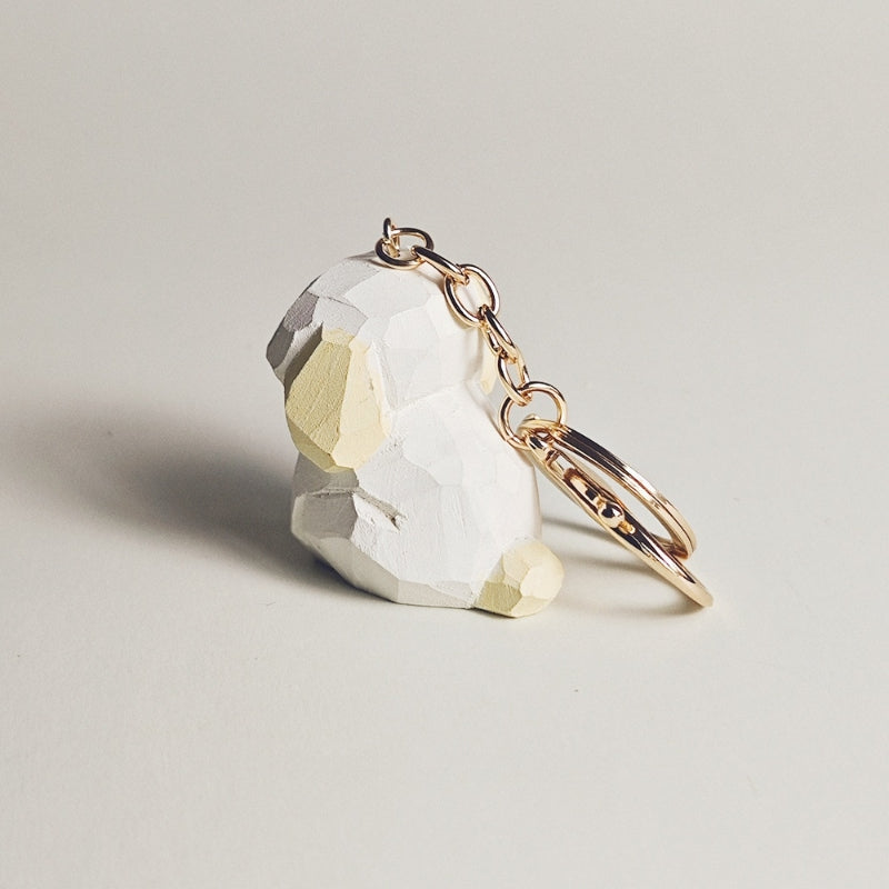 Adorable White Dog Keychain Hand-Carved Wooden