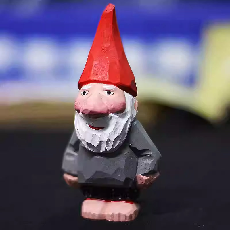 Big-nosed Christmas gnome figurine with carved white beard texture