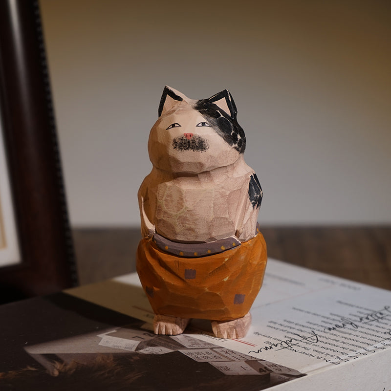 Brown Pants Cat vintage cat figurine, hand-carved wooden sculpture