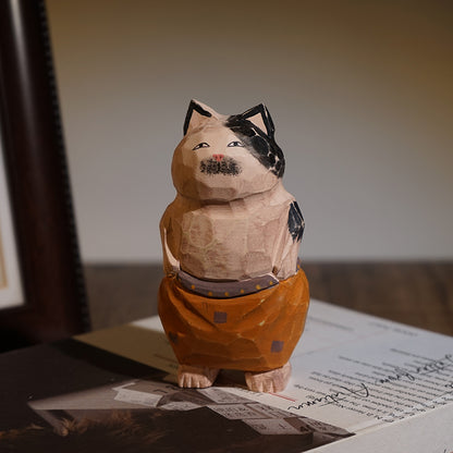 Brown Pants Cat vintage cat figurine, hand-carved wooden sculpture