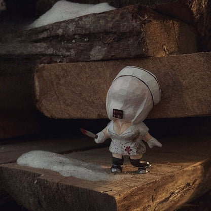 Bubble head nurse figure displayed on wooden steps