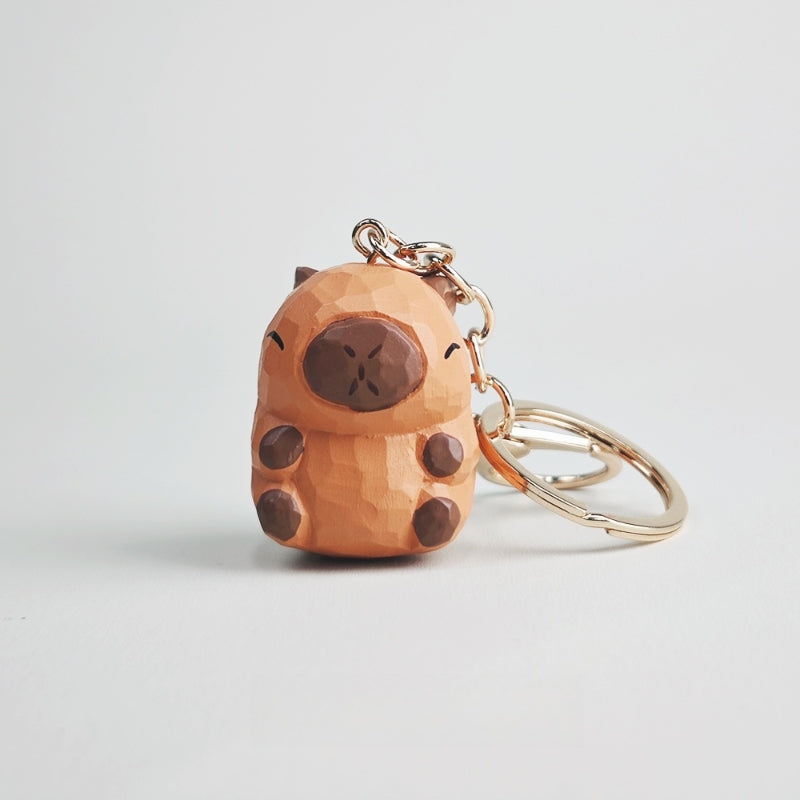 Capybara Keychain Hand-Carved Wooden