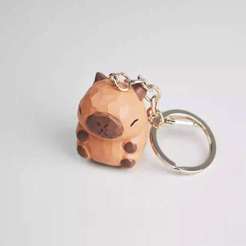Capybara Keychain Hand-Carved Wooden