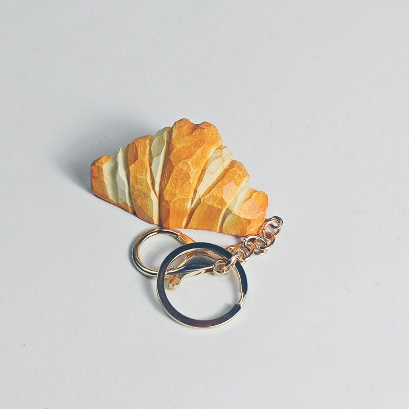 Wooden croissant keychain with metal ring