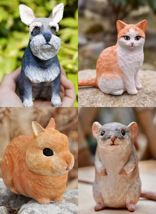 custom pet figurines hand carved wooden animals made from photos