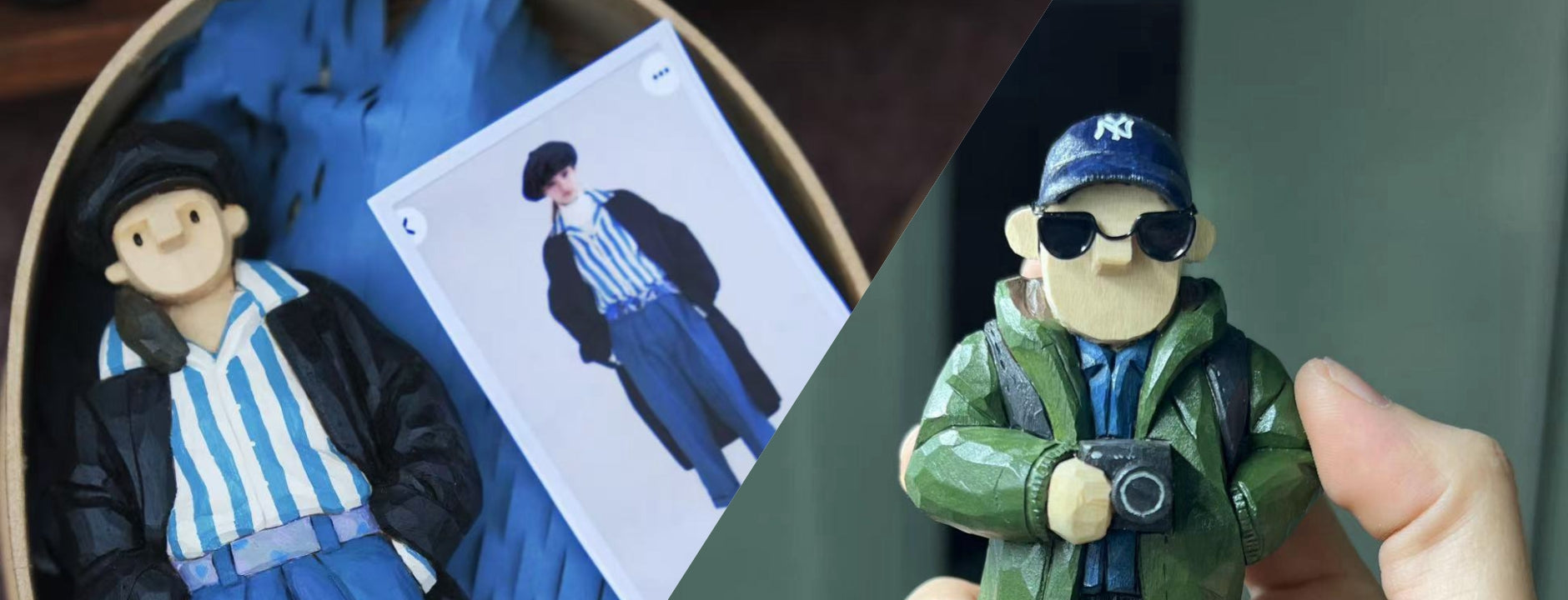 Personalized wooden figurines made from customer photos