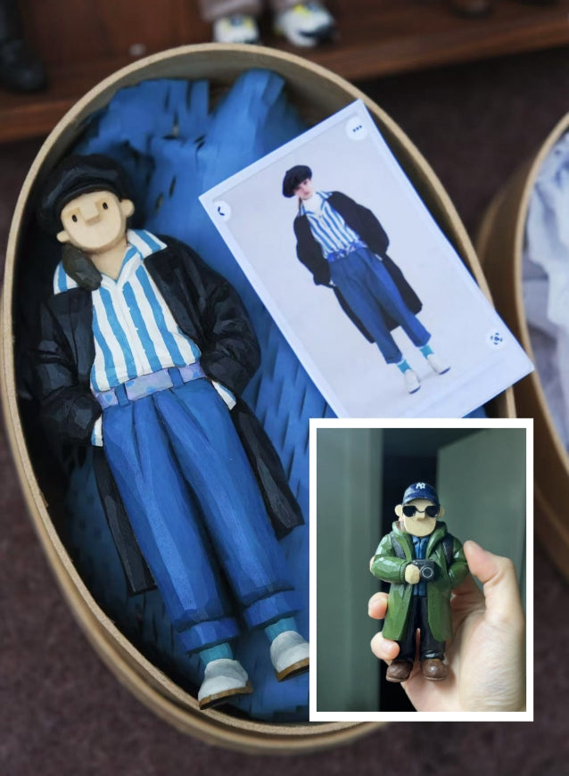 Personalized wooden figurines made from customer photos