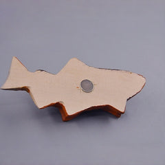 Wooden fish fridge magnet back view