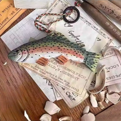 wooden fish ornament rainbow trout with hanging loop