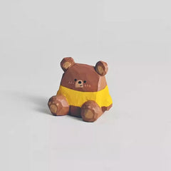 Hand-Carved Wooden Square Bear Statue