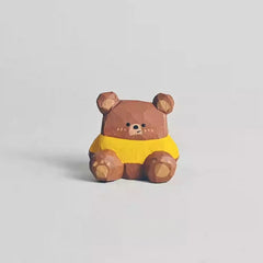 Hand-Carved Wooden Square Bear Statue