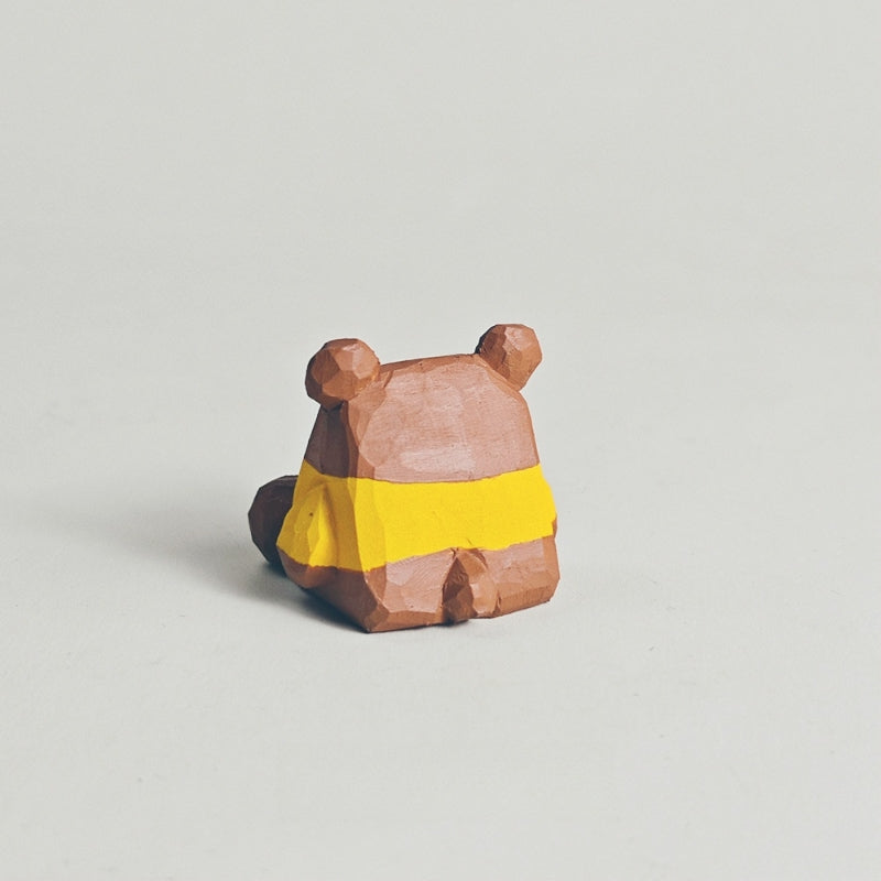 Hand-Carved Wooden Square Bear Statue