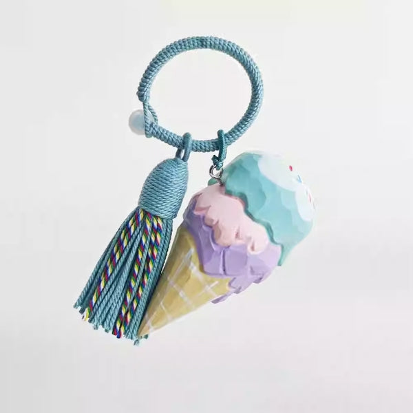 Ice Cream Keychain – Wooden Cone Keychain – Wooden Smile
