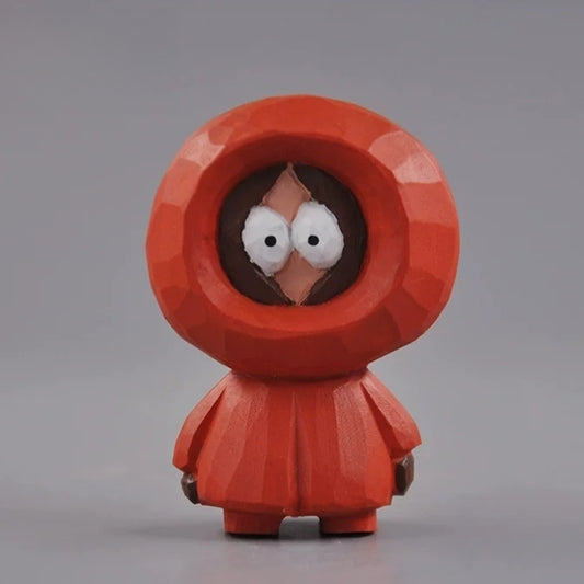Hand-carved wooden Kenny figurine front view