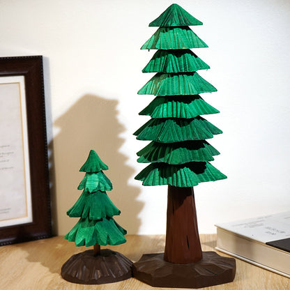 Large and Medium wooden Christmas trees displayed together as a two-size set