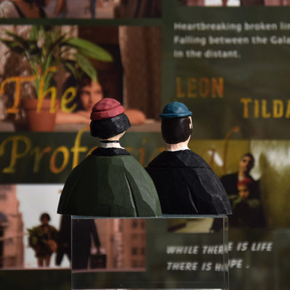 Wooden movie figurines back view