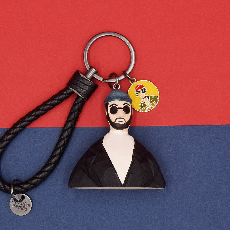 Léon movie wooden keychain leather strap