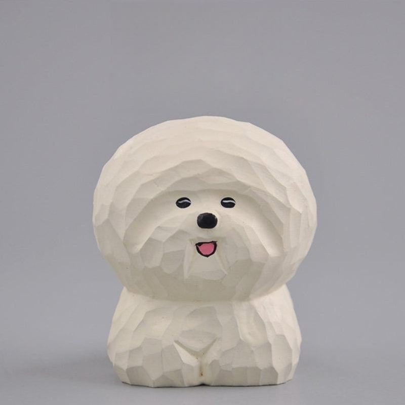 maltese dog figurine hand carved wooden