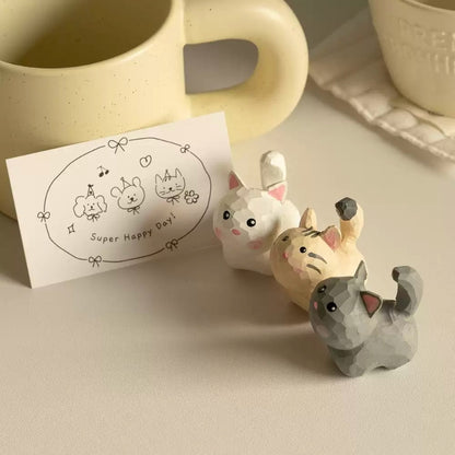 Three mini cat figurines with greeting card