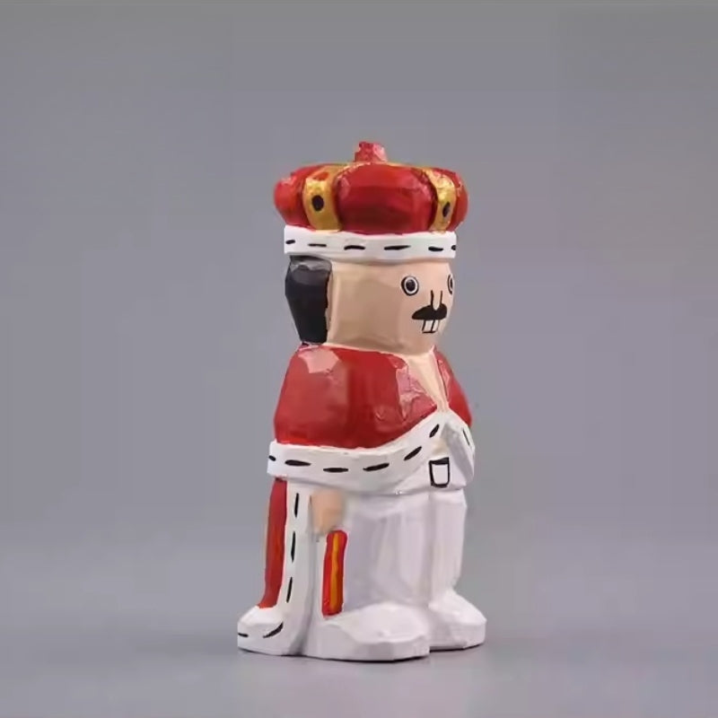 side view of hand carved wooden nutcracker figurine