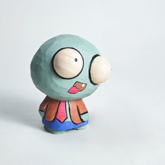 Chibi Plants vs. Zombies zombie wooden figure with oversized head, front view