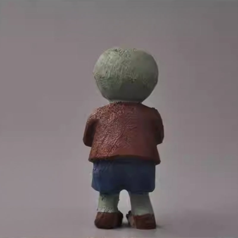 Back view of hand-carved Plants vs. Zombies zombie wooden sculpture