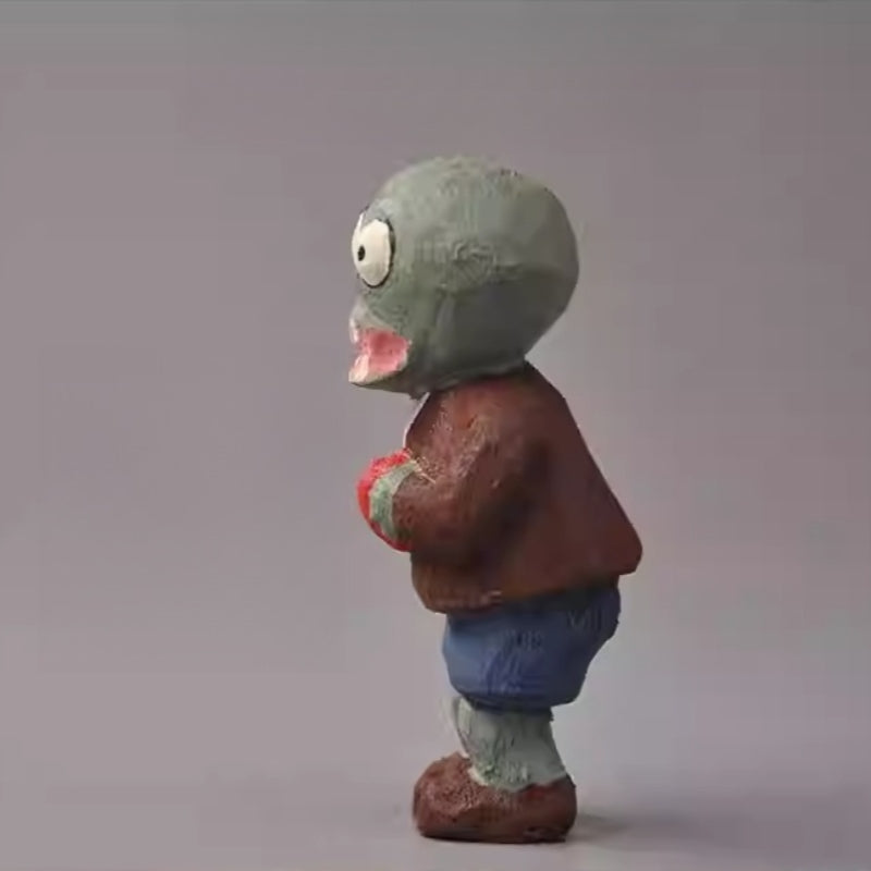 Side view of Plants vs. Zombies zombie with heart wooden figure