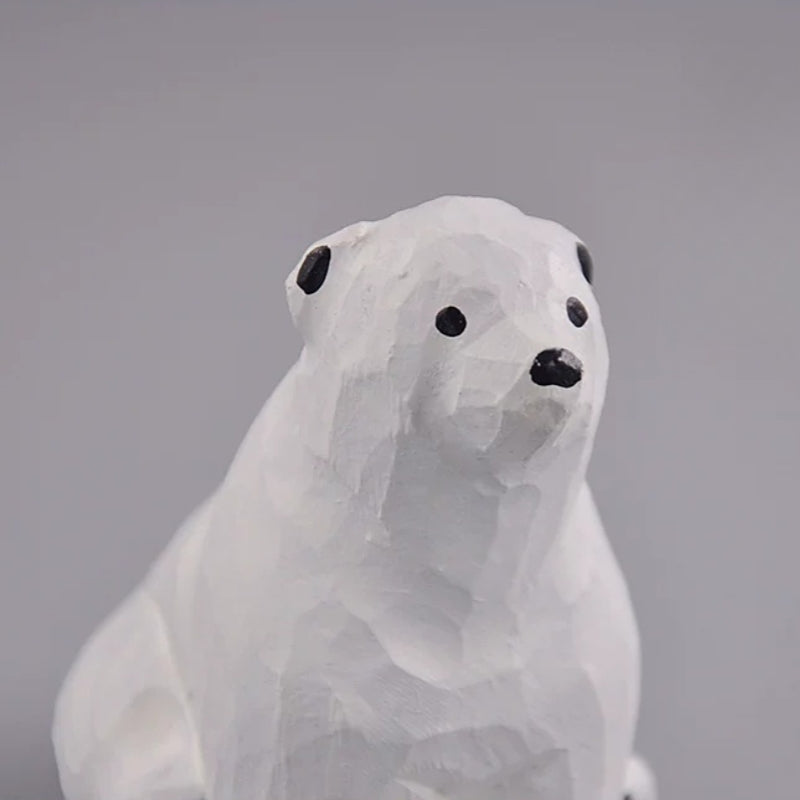 Close up of carved polar bear face