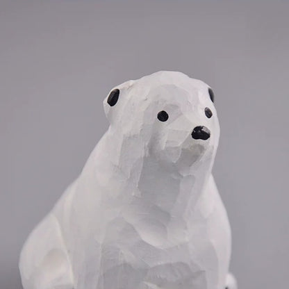 Close up of carved polar bear face