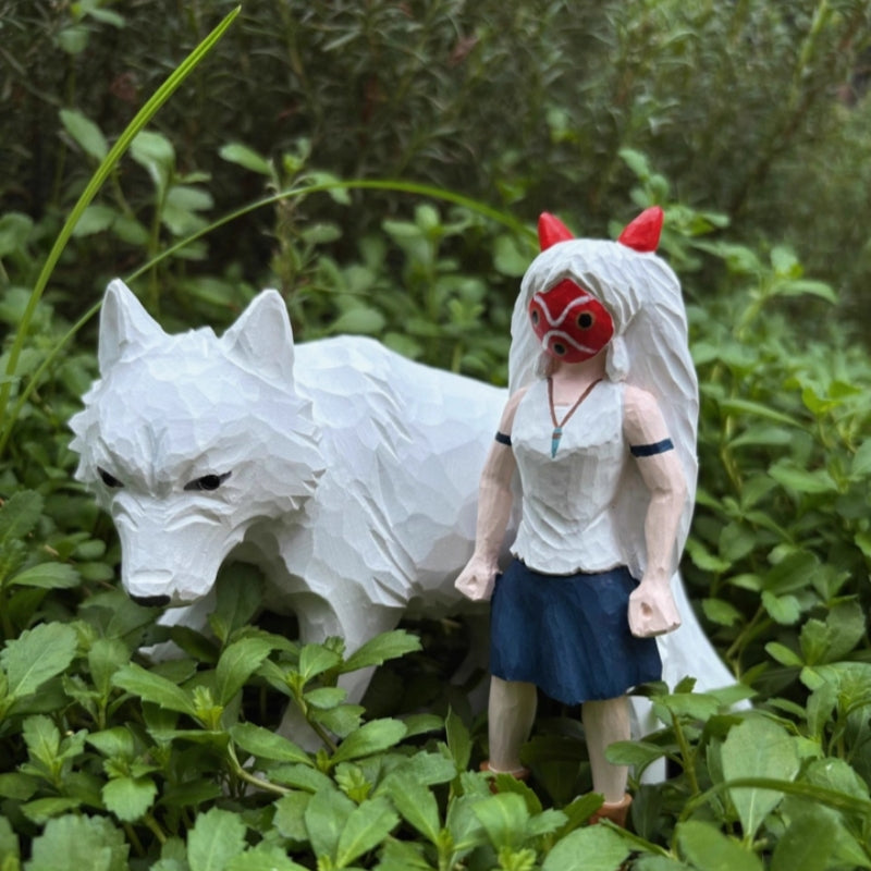 Princess Mononoke Figurine – San and Wolf – Wooden Smile