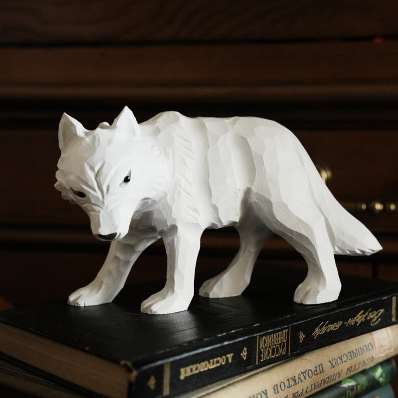 hand carved wooden white wolf figurine companion