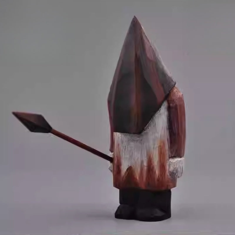 Pyramid Head wooden statue with spear side view