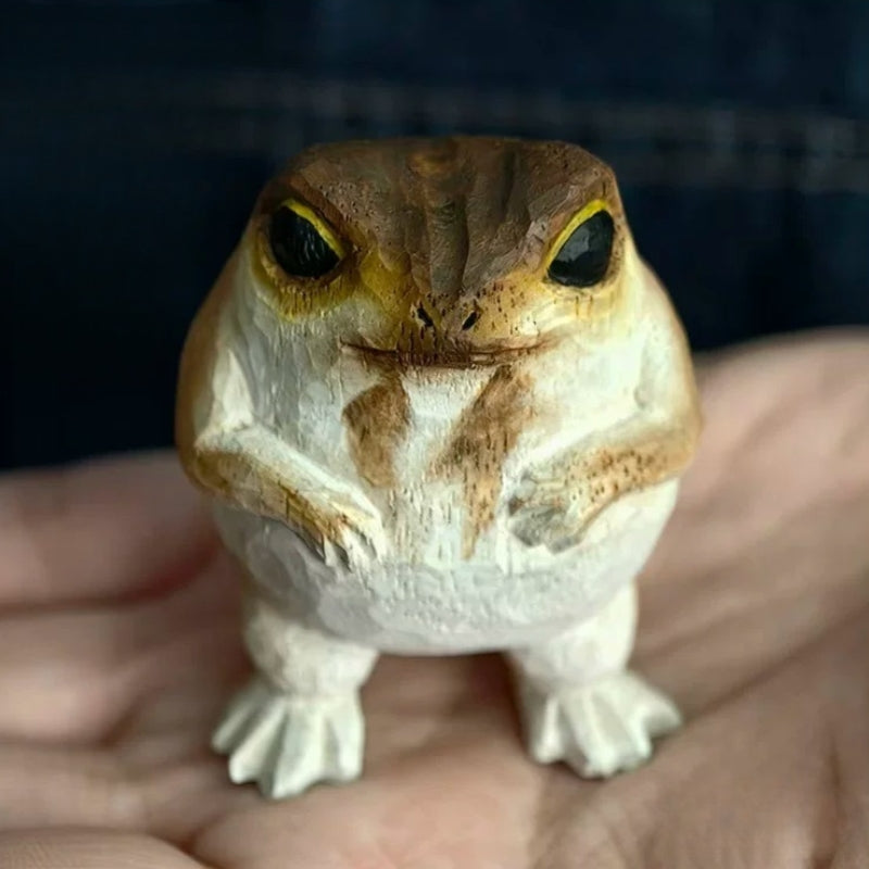 Rain frog figurine front view with grumpy face