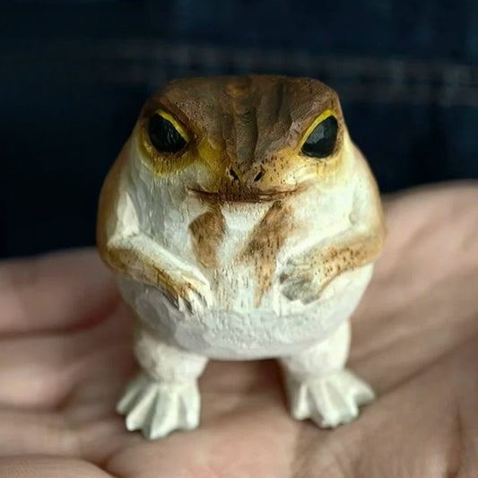 Rain frog figurine front view with grumpy face