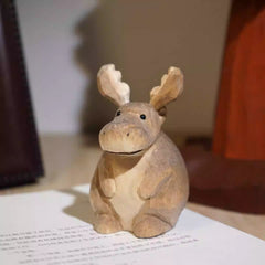 Round-Bellied Wooden Reindeer Figurine for Christmas