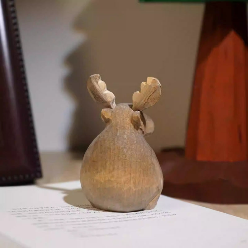 Round-Bellied Wooden Reindeer Figurine for Christmas